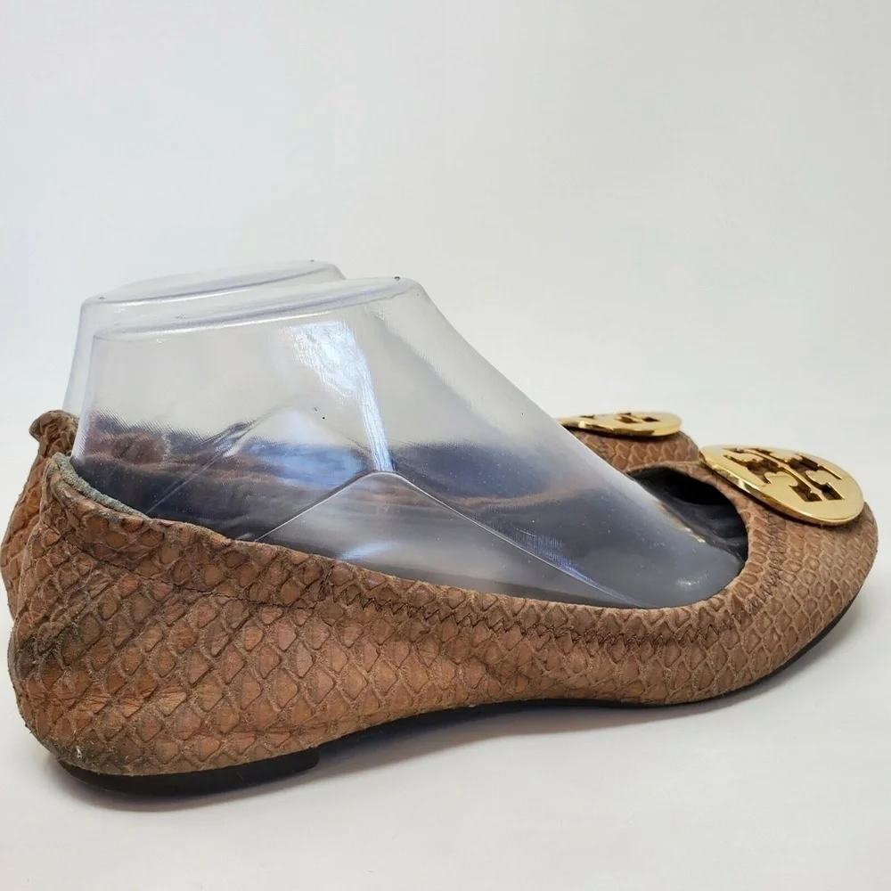 TORY BURCH Brown Reva Ballet Flat Snake Skin Leather Women's Sz 6.5 M